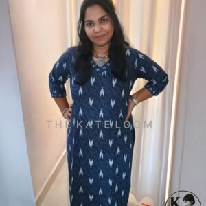 Women's navy blue pure cotton side slit kurta with soft lining, comfortable ethnic wear for daily, office and festive occasions.