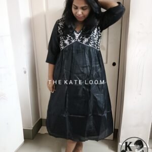 Premium black embroidery Kota cotton kurta with lining for women, lightweight ethnic kurta suitable for festivals, office wear, and daily use.